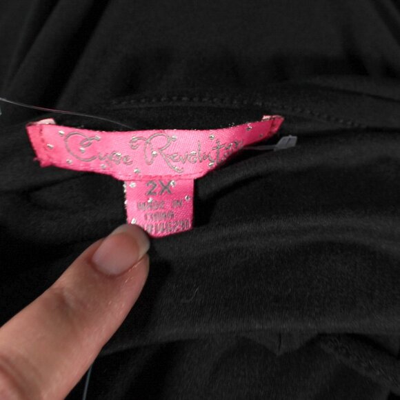 NWT Goth Witchy Plus Size 2X Black Bell Sleeve Corset Stitch Up Neckline Dress - Picture 12 of 12